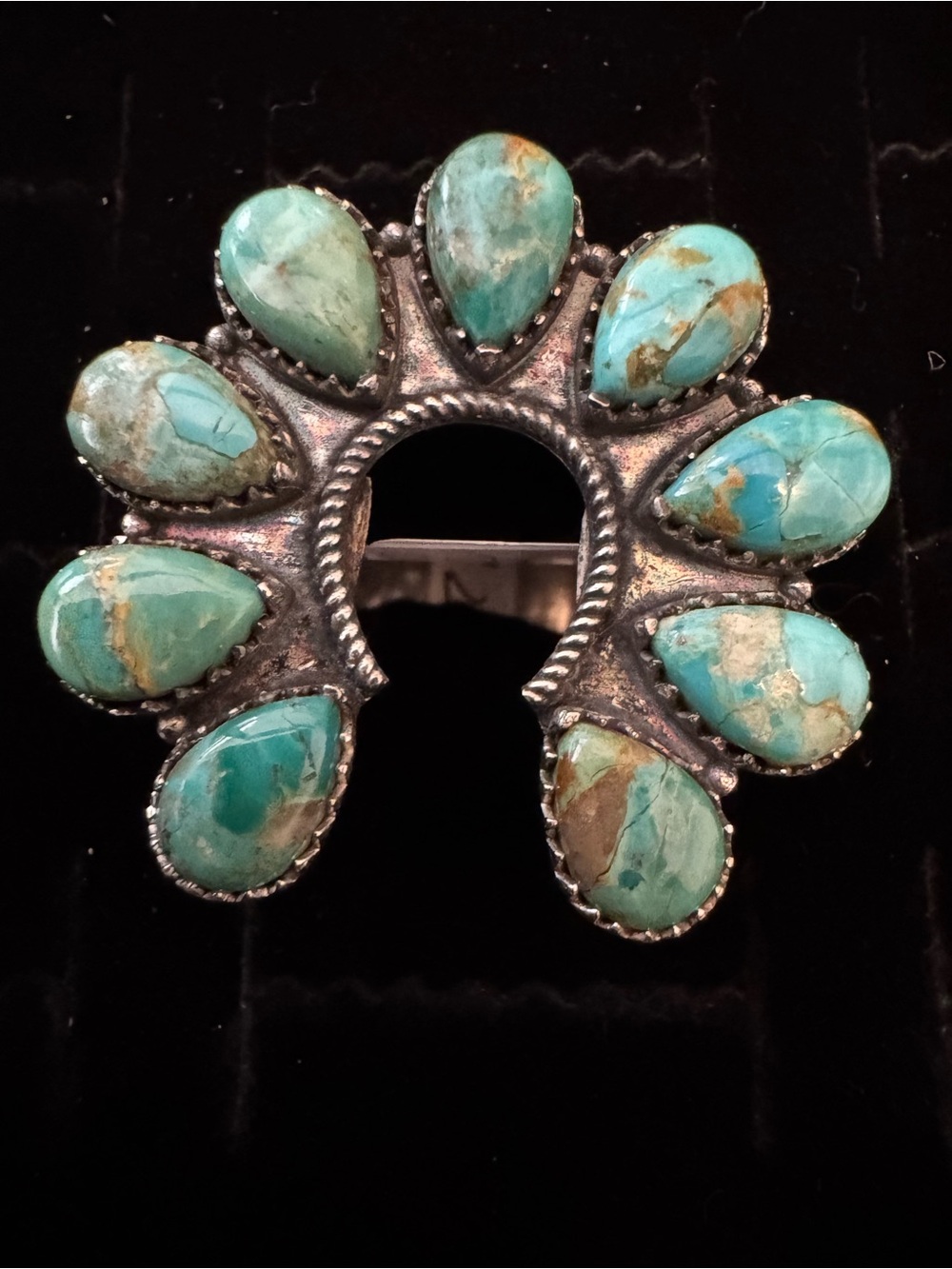Sterling Silver genuine Kingman Turquoise Teardrop naja Ring size 7
